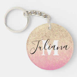 Porte-clés Faux Pailleté Deux Tons Rose Or Monogrammé
