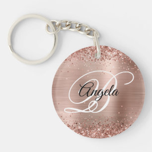 Porte-clés Faux Pailleté Rose Gold Paillettes Feuille Monogra