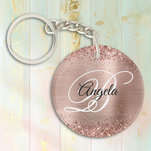 Porte-clés Faux Pailleté Rose Gold Paillettes Feuille Monogra