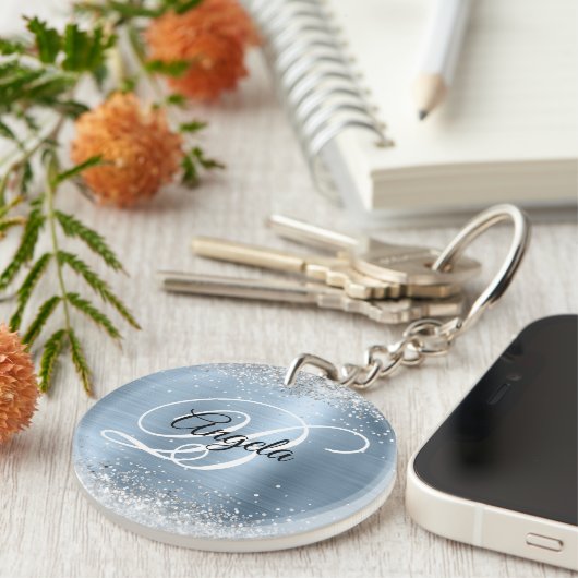 Porte-clés Faux Sparkly Silver Parties scintillant Blue Foil  (Devant Droit)