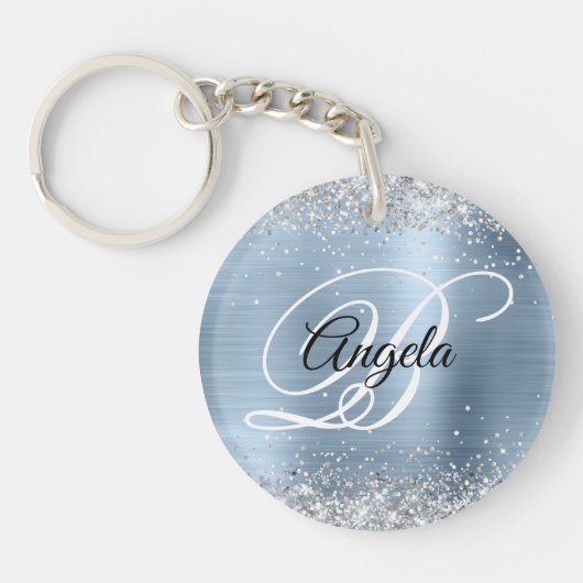 Porte-clés Faux Sparkly Silver Parties scintillant Blue Foil  (Devant)