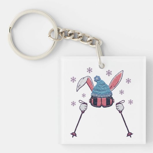 Porte-clés Faux yarn skiing rabbit winter humor (Devant)