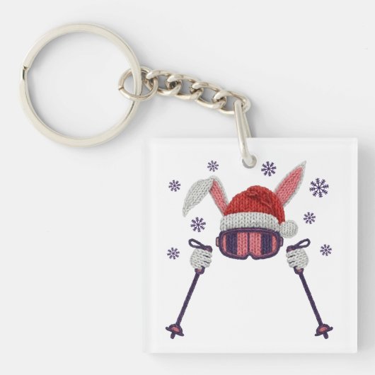 Porte-clés Faux yarn skiing rabbit with Santa hat winter humo (Devant)