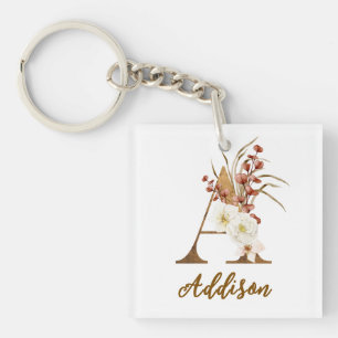 Porte-clés Faveur de mariage à monogramme lettre A florale Bo