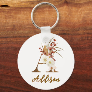 Porte-clés Faveur de mariage à monogramme lettre A florale Bo