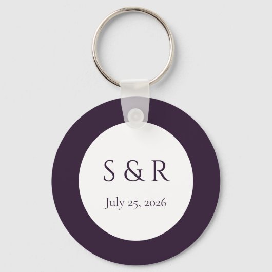 Porte-clés Faveur de mariage moderne plum violet monogramme m (Recto)