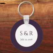 Porte-clés Faveur de mariage moderne plum violet monogramme m (Recto)