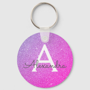 Porte-clés Faveur de monogramme scintillant et pailleté rose