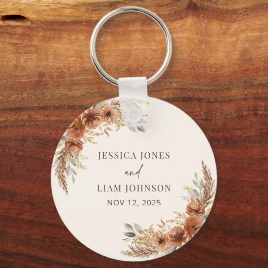 Porte-clés Faveurs de mariage bohème rustique en terracotta e (Recto)