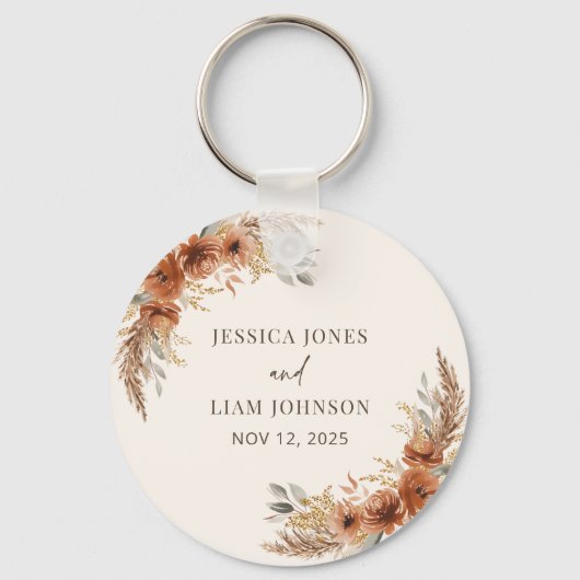 Porte-clés Faveurs de mariage rustiques boho florales automna (Recto)