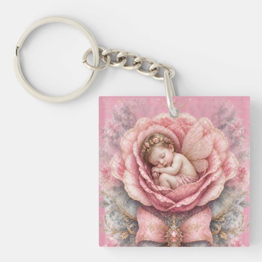 Porte-clés Fée bébé fille Naissance Rose rose  (Devant)