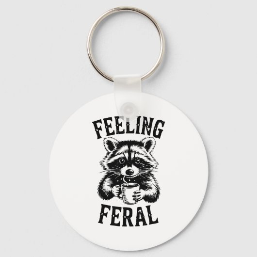 Porte-clés Feeling Feral Raccoon Coffee Cute Funny Trash Pand (Recto)