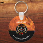 Porte-clés Félicitations Classe de Pompiers Flammes | Nom (Recto)