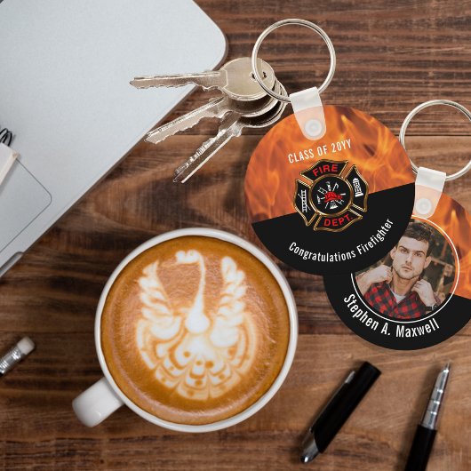 Porte-clés Félicitations Classe de Pompiers Flammes | Nom