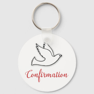 Porte-clés Félicitations Confirmation Colombe avec Or, Rouge
