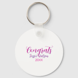 Porte-clés Félicitations diplômé rose violet nom année 20XX d