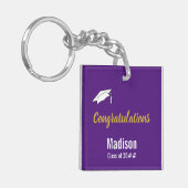 Porte-clés Félicitations Purple White et Gold Grad's Name (Devant gauche)