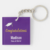 Porte-clés Félicitations Purple White et Gold Grad's Name (Dos)