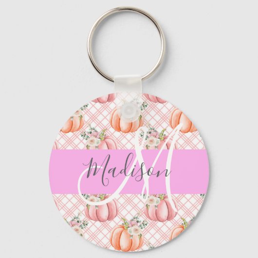 Porte-clés Féminin Chic Fleur Rose Pêche Citrouille Monogramm (Recto)