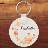 Porte-clés Féminin Monogrammé Floral Orange et Rose (Verso)