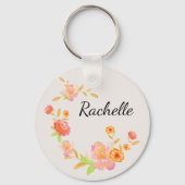 Porte-clés Féminin Monogrammé Floral Orange et Rose (Verso)