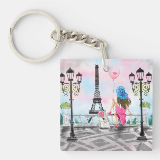Porte-clés Femme À Paris Tour Eiffel Porte - clé (Devant)