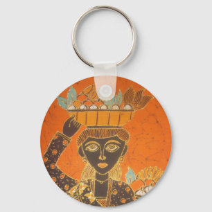 Porte-clés Femme africaine portant panier d'art