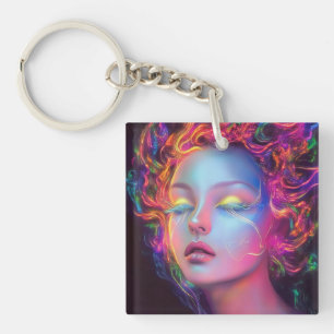 Porte-clés Femme Alien aux cheveux cosmiques