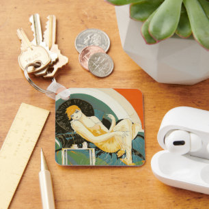 Porte-clés Femme Art Déco vintage sur canapé, Chompre