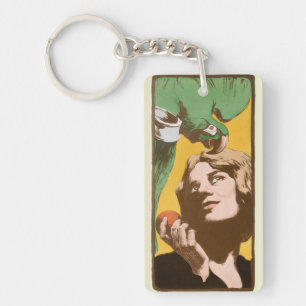 Porte-clés Femme Art nouveau avec perroquet vert d'Angelo Jan