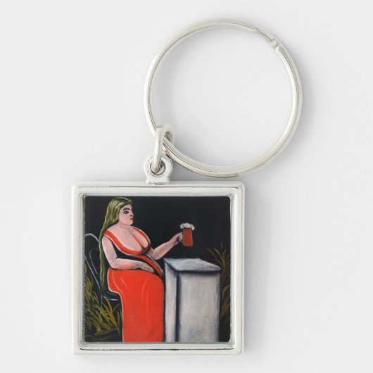 Porte-clés Femme courbée avec une tasse de bière (Devant)