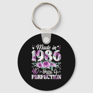 Porte-clés femme de 40 ans fabriquée en 1986 florale 40e anni