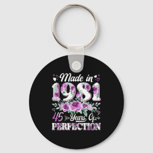 Porte-clés femme de 45 ans fabriquée en 1981 florale 45e anni