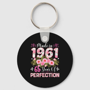 Porte-clés Femme de 65 ans fabriquée en 1961 Floral 65e anniv