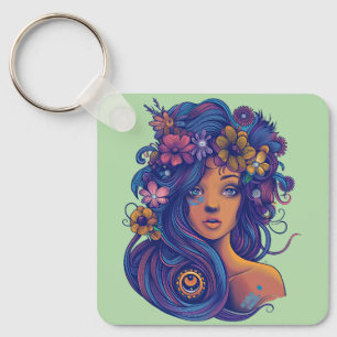 Porte-clés Femme d'Imaginaire Boho avec cheveux floraux
