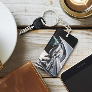 Porte-clés Femme Dragon Blanc Fantaisie Aurores Boréales