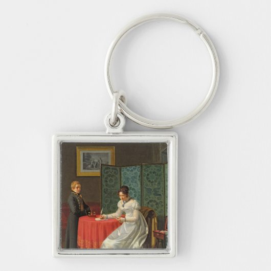 Porte-clés Femme écrivant une lettre (Devant)