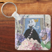 Porte-clés Femme élégante bleue Robe fantaisie florale (Recto)