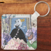 Porte-clés Femme élégante bleue Robe fantaisie florale (Verso)