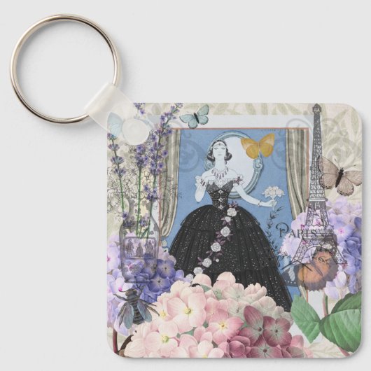 Porte-clés Femme élégante bleue Robe florale Chic (Recto)