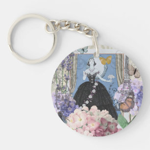Porte-clés Femme élégante bleue Robe florale Chic