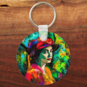 Porte-clés Femme en Casquette rouge (Verso)