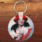 Porte-clés Femme en Casquette rouge (Recto)