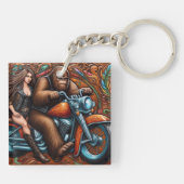 Porte-clés Femme et Sasquatch sur la moto (Dos)