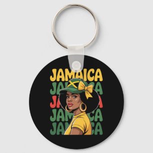 Porte-clés Femme jamaïcaine Fille Drapeau jamaïcain Vacances