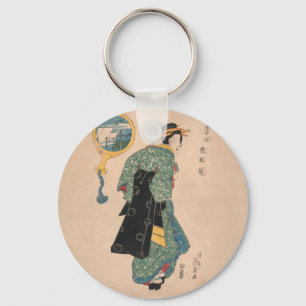 Porte-clés Femme japonaise en kimono, œuvre d'art représentan