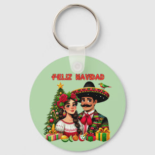 Porte-clés Femme mexicaine arbre de Noël Feliz Navidad art