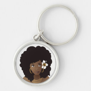 Porte-clés Femme noire avec une fleur dans ses cheveux nature