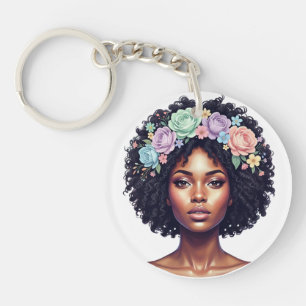 Porte-clés Femme noire élégante avec bandeau floral Afro