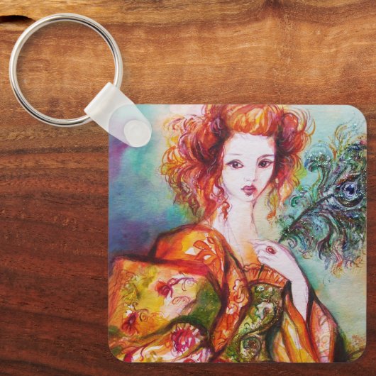 PORTE-CLÉS FEMME ROMANTIQUE AVEC PEACOCK FEACOCK (Recto)